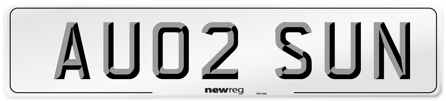 AU02 SUN Number Plate from New Reg
